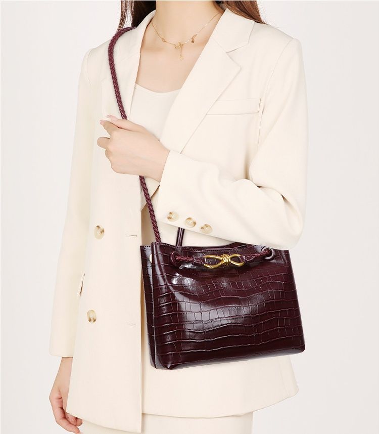 Bordeaux Belle Croc-Embossed Top Handle Bag in Burgundy