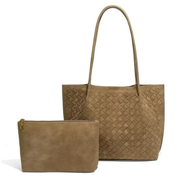 Woven Effect Tote Bag with Matching Zip Pouch