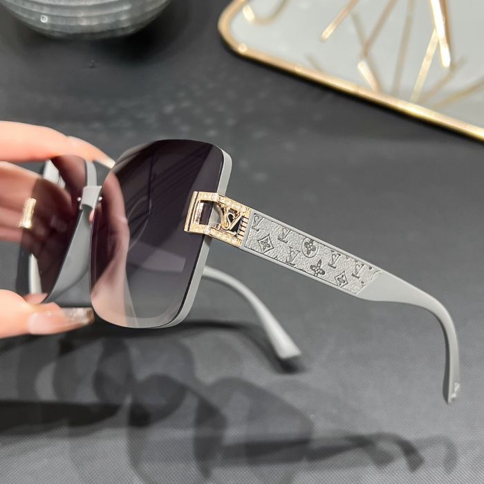 Luxe Monogram and Rhinestone Buckle Sunglasses in Grey