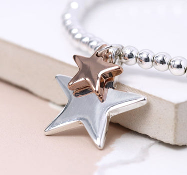 Silver Plated And Rose Gold Double Star Bracelet