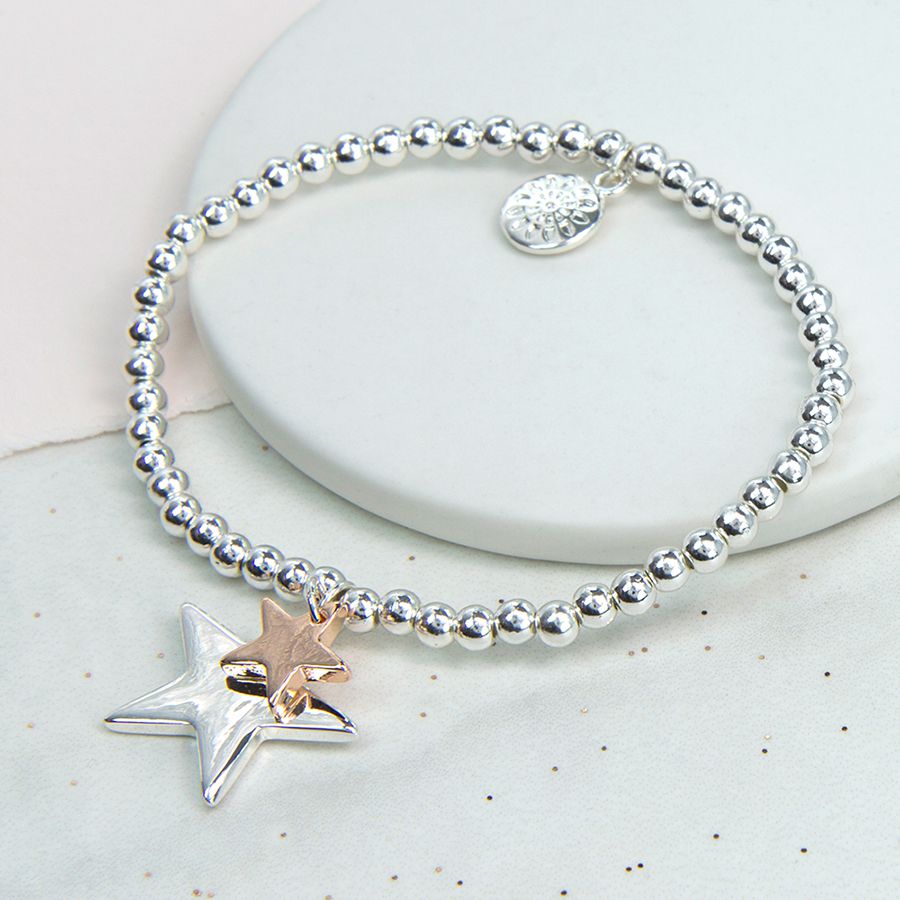 Silver Plated And Rose Gold Double Star Bracelet