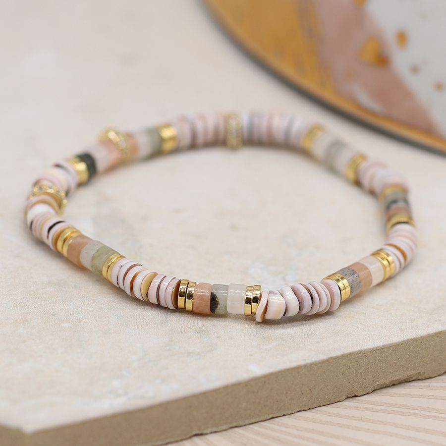 Semi-precious stretch bracelet with natural shell