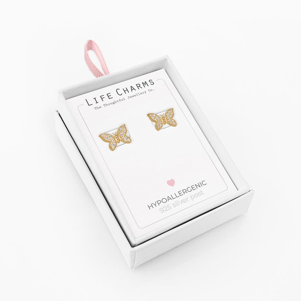 Butterfly gold stud earrings