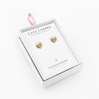 Diamond gold heart stud earrings