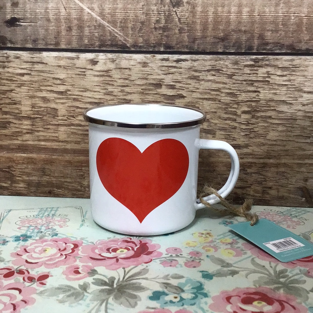 Red heart enamel mug